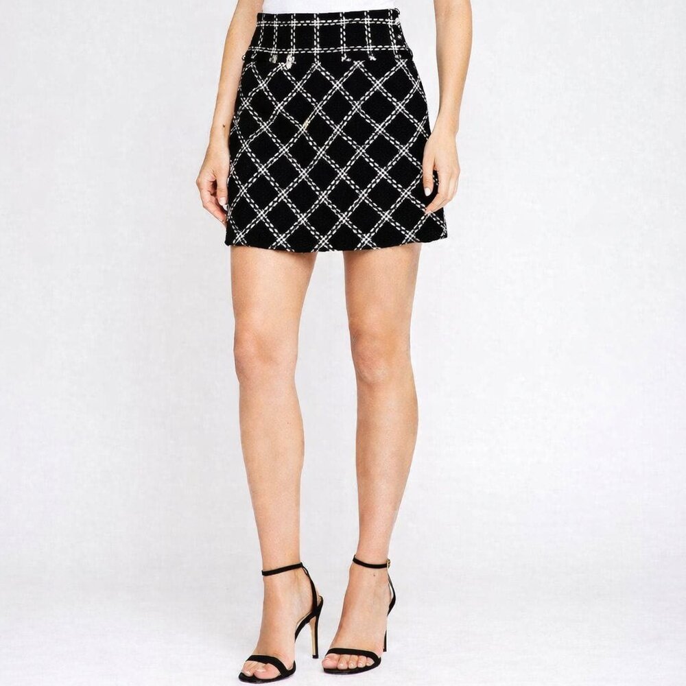 Forenza Black and White Plaid Tweed Mini Skirt